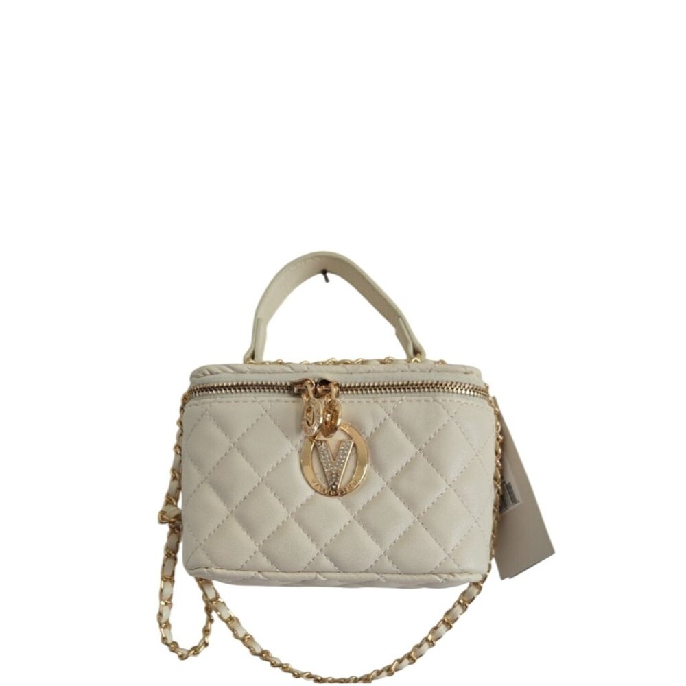 Valentino Orlandi Quilted Vegan Leather Vanity Crossbody Bag Bone White Gold NWT